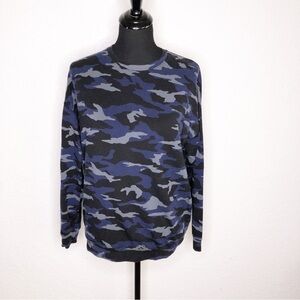 Athleta blue black gray camo long sleeve knit top size Small